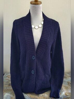 Elle Navy Cardigan Sweater with Pockets Size Large